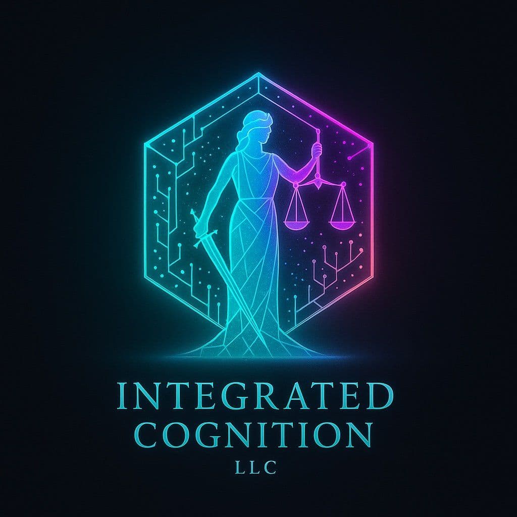 Integrated Cognition logo with a figure holding the scales of justice
